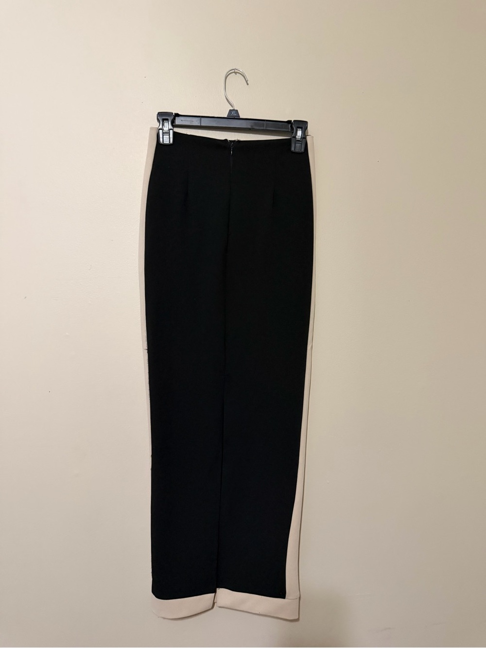 Two-Tone Black Pencil Skirt with Cream Side Panels